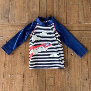 Baby Boden striped airplane long sleeve rash guard